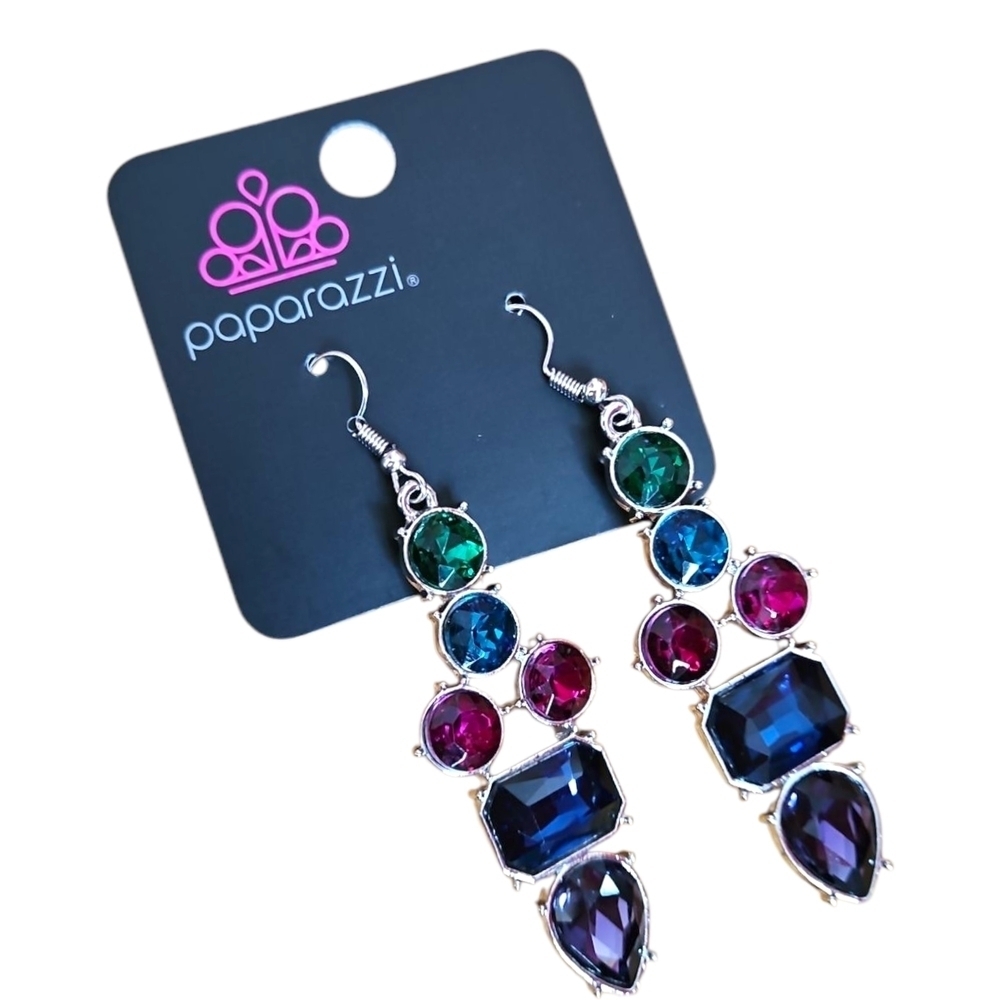 Paparazzi Colorful Gemstone Dangle Earrings, NWT
